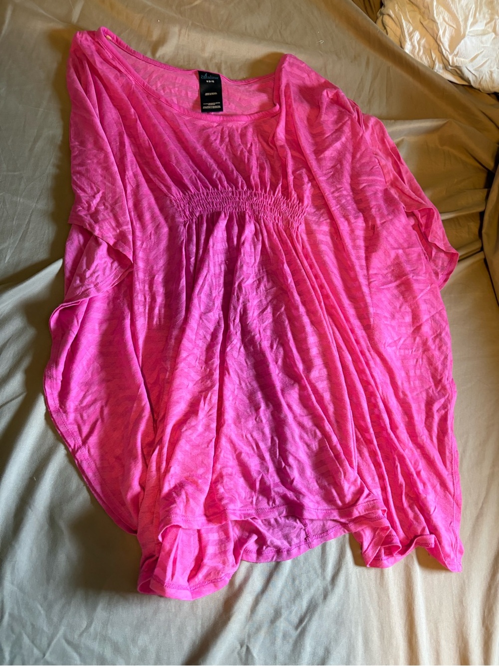 Catalina Hot Pink Smocked Scoop-Neck Beach Coverup